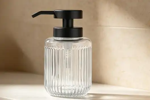 Vertical Ribbed Glass Dispenser Bottle With Black Pump: Stylish Solution for Liquid Soap Storage